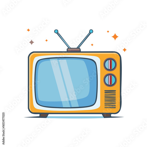 Charming Retro Television Illustration with Antennae and Knobs Detailed Cartoon Style