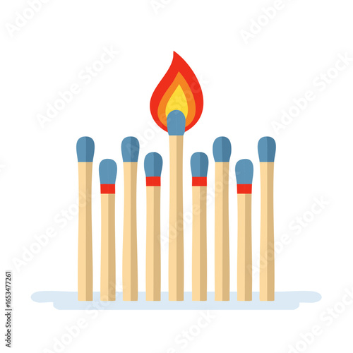 One Burning Match Ignites Among Unlit Matchsticks Leadership Concept