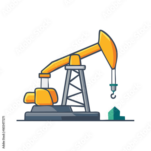 Isolated Oil Pump Jack Cartoon Illustration Depicting Petroleum Extraction Process and Energy Industry