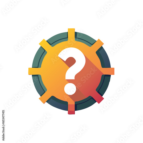 Cogwheel illustration with a white question mark inside concept of industry problem or uncertainty