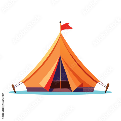 Vivid orange camping tent with flag on top for outdoor adventures and relaxation