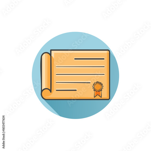 Certificate or diploma with a badge in a blue circle