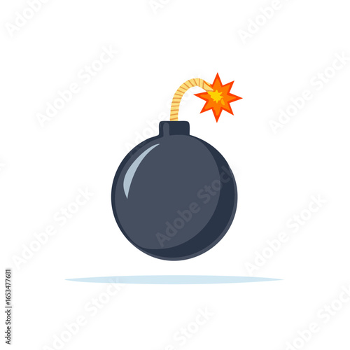 Dark Round Bomb With Lit Fuse and Spark