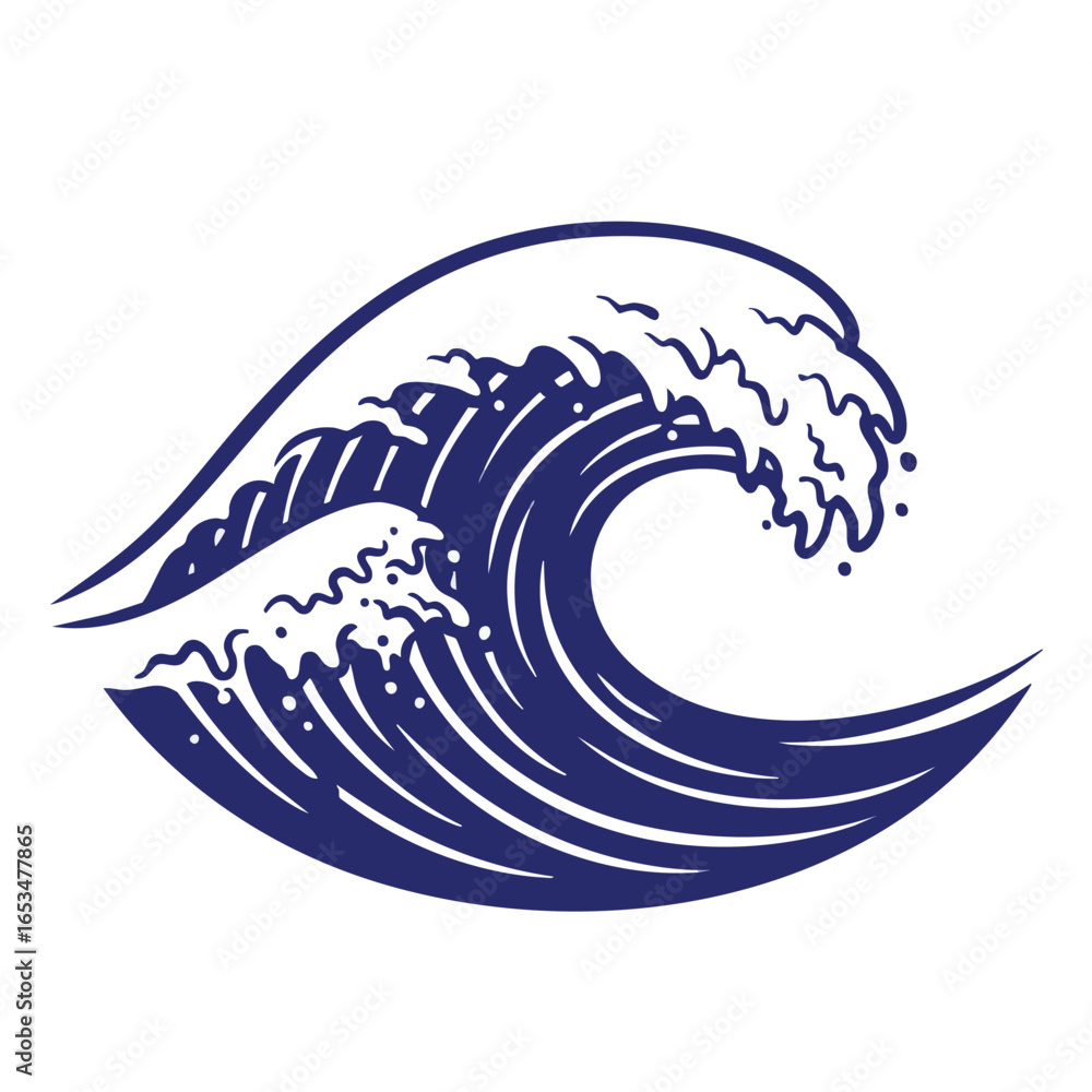 Fototapeta premium Dynamic Ocean Wave Illustration, Nature Art, Coastal Scene, Graphic Design, Tranquil Environment, Side View, Fluid Motion Concept