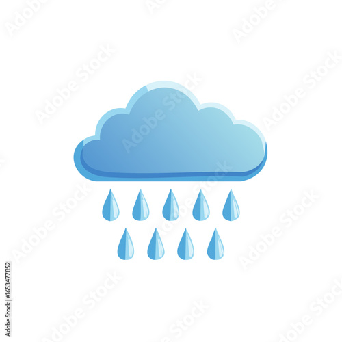 Illustration of raining cloud with raindrops, weather concept, cartoon style blue color