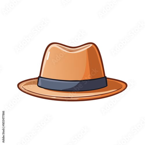 Illustration of a vintage fedora hat with a blue ribbon, isolated on white.
