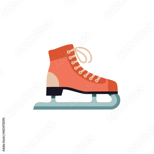 Retro style orange ice skate with light colored laces and a beige accent