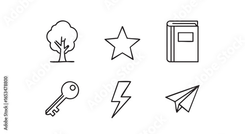 Creative Icons Illustrating Nature, Education, and Imagination in a Minimalist Design Environment