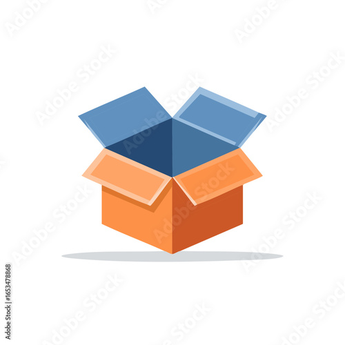 Open Orange Cardboard Box with Blue Inside Delivery and Packaging Vector Illustration