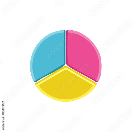 Pie Chart Showing Thirds, Three Sectors Diagram in Yellow Pink Blue