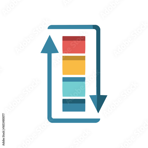 Colorful blocks in a list with arrows depicting data sorting and reordering process