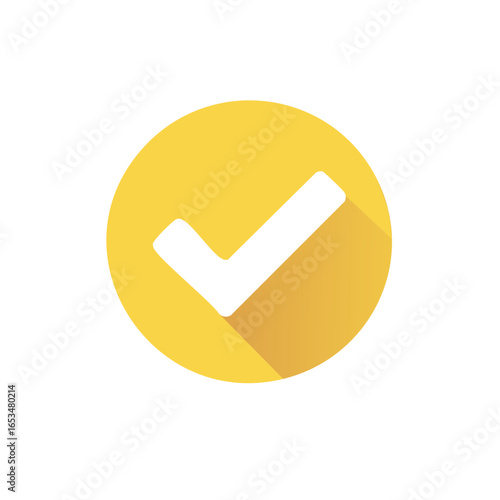 White Check Mark on Yellow Circle Icon with Shadow - Success, Approval