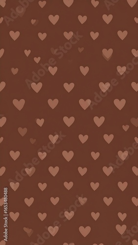 A repeating pattern of soft, muted hearts on a deep brown background
