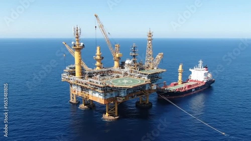 Offshore Oil Platform A Vital Hub for Energy Production and Maritime Activity in the Deep Blue Sea, Demonstrating Industrial Prowess and Nautical Operations