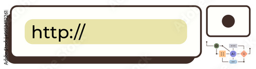 Browser address bar with http text, accompanied by a diagram of interconnected elements, symbolizing navigation, internet, and process overview. Ideal for technology, web design, SEO, innovation