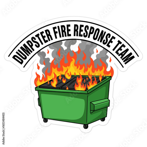 Dumpster fire response team isolated on white background, depicting a humorous take on dealing with chaotic and challenging situations, symbolizing resilience and teamwork