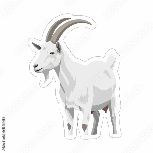 White goat isolated on white background, a charming depiction of a domestic farm animal, symbolizing resilience, independence, and the beauty of rural life and natural environments