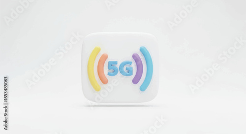Colorful 3D Rendered 5G Wireless Signal Icon on White Background.