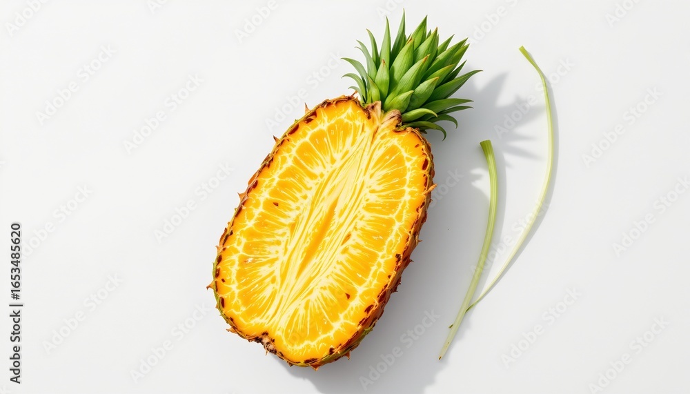 Fototapeta premium vibrant food illustration illustrating pineapple and celery stalk on white with delicate shadows, crisp and airy.