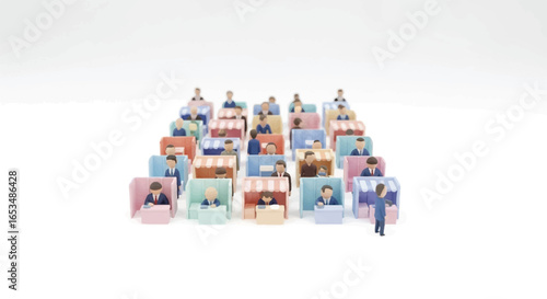 Miniature Colorful Market Stalls with Tiny Business People Figures.