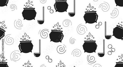 Black and White Witch's Cauldron and Ladle Pattern