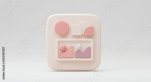 PastelColored 3D Icon with Geometric Shapes and Soft Shadows.