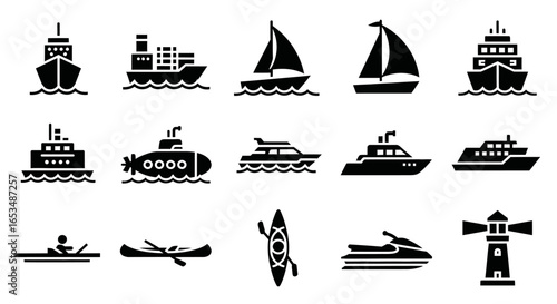 Collection of Black and White Watercraft Icons