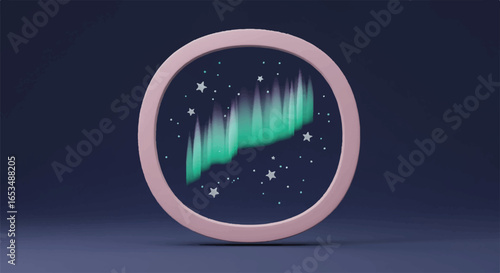 Stylized Aurora Borealis Displayed Within a Pink Circular Frame.