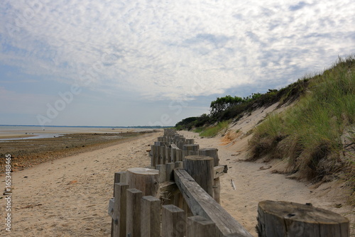 Snow fence serves as a beach sand barrier to prevent dunes from eroding