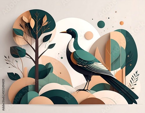 Papercut bird in landscape