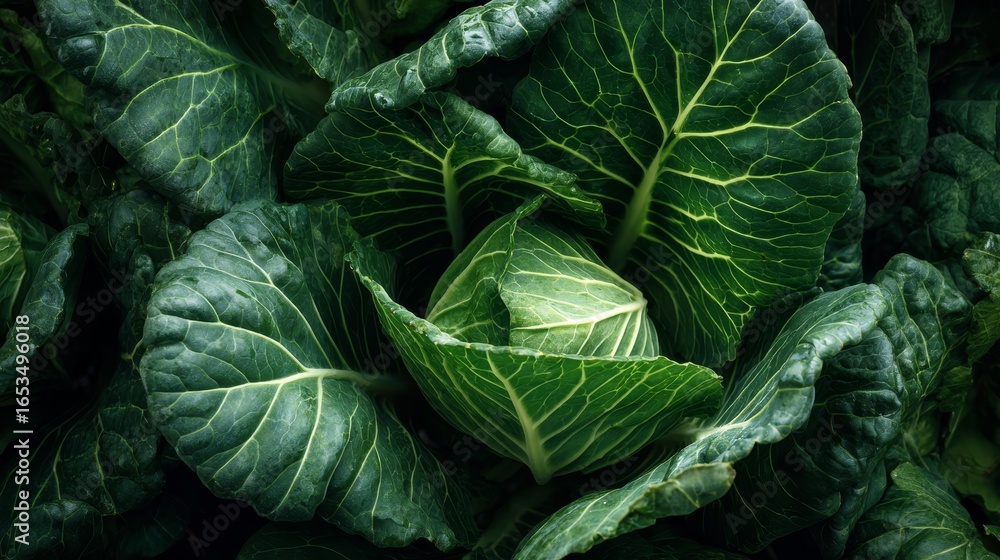 Obraz premium Collard greens with deep green texture