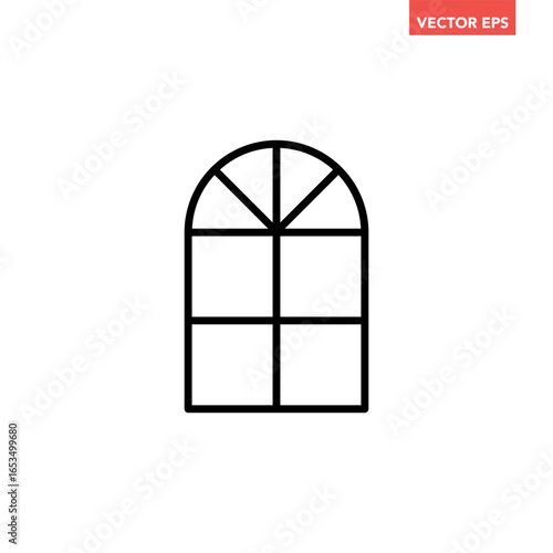Black single clear window frame line icon. Simple modern building element graphic flat design pictogram vector for app ads web button banner ui interface elements isolated on white background