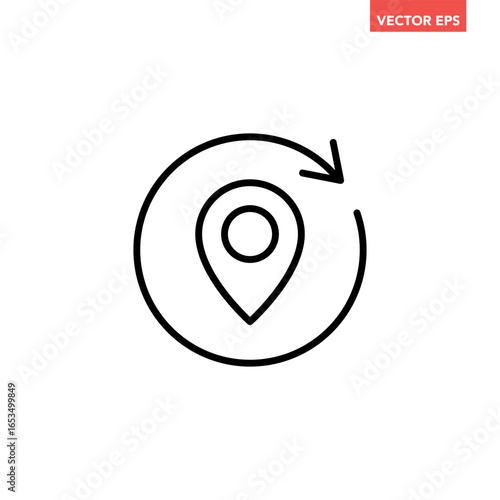 Black round update position mark line icon, simple order tracking state flat design vector pictogram, infographic interface elements for app logo web website button ui ux isolated on white background