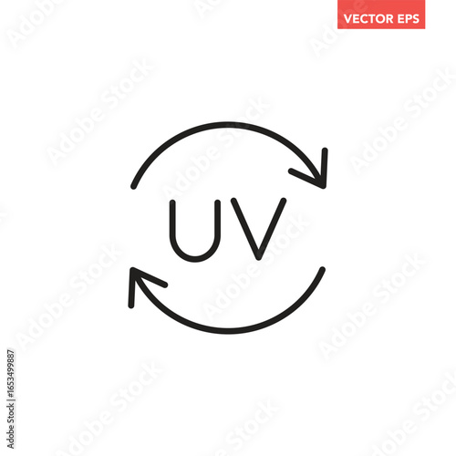 Black single sun protection line icon. Simple round UV with refresh arrows flat design vector pictogram, infographic interface elements for app logo web button ui ux isolated on white background