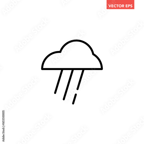 Black single heavy raining day icon, simple bad weather flat design vector pictogram, infographic vector for app logo web website button banner ui ux interface elements isolated on white background