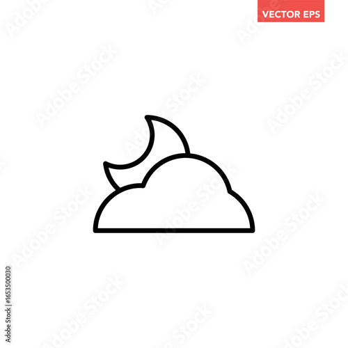 Black single overcast cloudy day line icon, simple flat design vector pictogram, infographic vector for app logo web website button banner ui ux interface elements isolated on white background