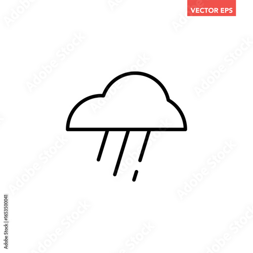Black single drizzle rain day icon, simple bad weather flat design vector pictogram, infographic vector for app logo web website button banner ui ux interface elements isolated on white background