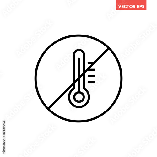 Black no high heat line icon. Prohibited high-temperature. Restriction flat design pictogram, infographic vector for app logo web button ui ux interface elements isolated on white background