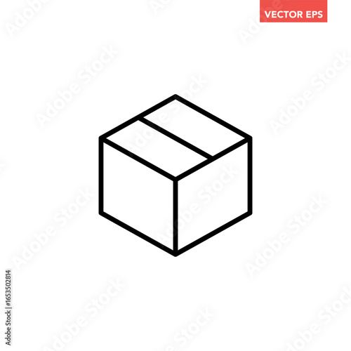 Black single square cargo box line icon. Simple moving parcel delivery concept flat design illustration, pictogram vector for app ads web button ui ux interface elements isolated on white background