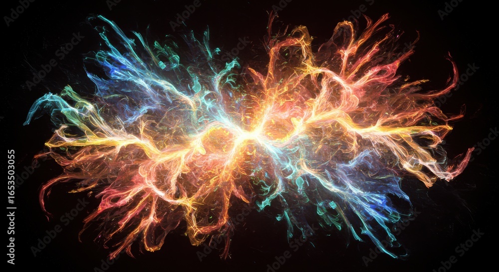 Obraz premium Vibrant plasma energy collision in outer space