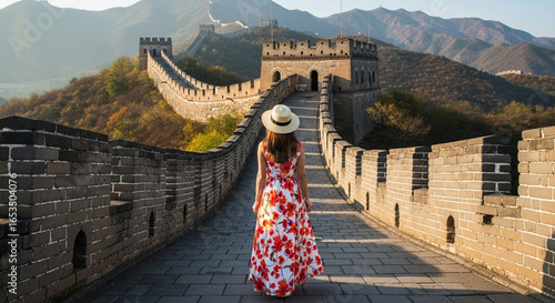 Woman Walking on the Great Wall of China