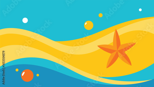 Stylized Ocean Waves and Sandy Beach with Starfish and Bubbles water