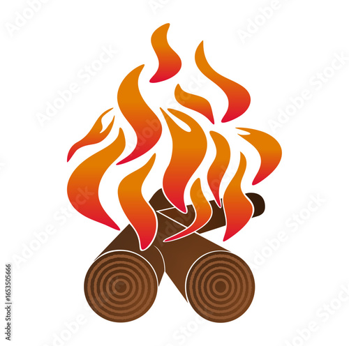 Brennendes Kaminholz, liegendes K mit mehreren Flammen