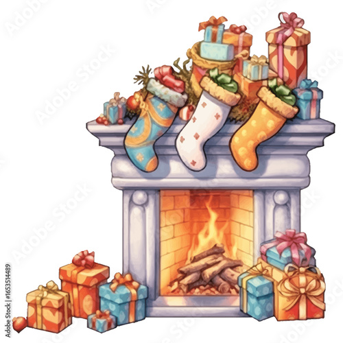 christmas fireplace with gifts