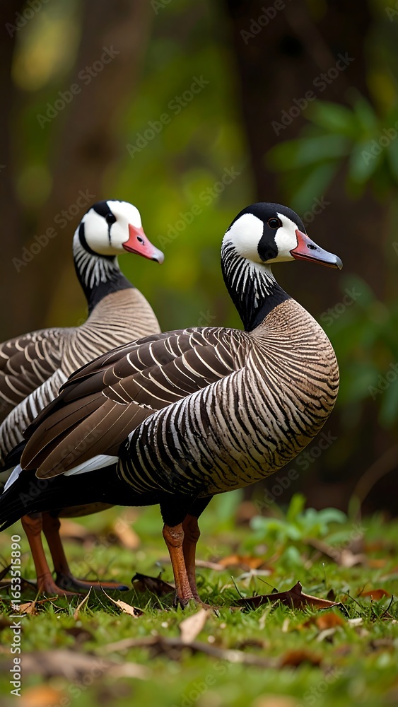 Obraz premium Two ducks in a lush forest setting