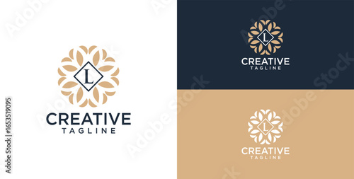 logo and icon of flower ornament with initial L