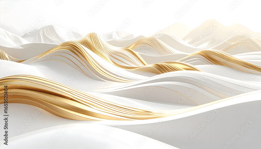 Obraz premium Abstract Gold Waves Flowing Over White Surfaces under Bright Sunlight with a Minimalist Design