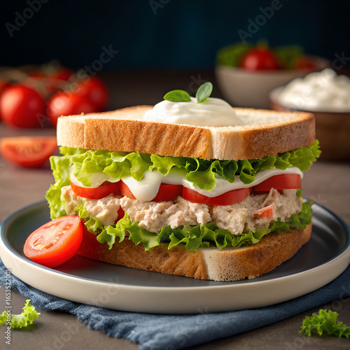 Delectable Sandwich: A mouthwatering sandwich with fresh ingredients, artfully plated, perfect for a delicious and healthy meal.