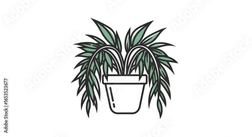 Minimalist Houseplant Illustration Featuring a Potted Plant with Delicate Green Leaves for Interior Design, Decoration, and Botanical Themed Projects