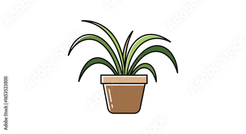 Minimalist Potted Plant Illustration for Home Decor and Botanical Education Materials, Suitable for illustrating plant care guides, educational resources, or decorative elements.